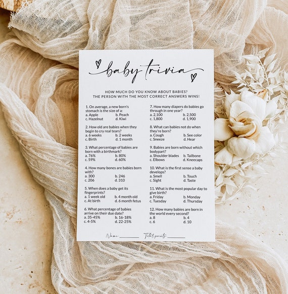 Baby Shower Trivia Game, Baby Shower Games, Editable Baby Shower Trivia, Trivia Questions, Trivia Game Template, A1