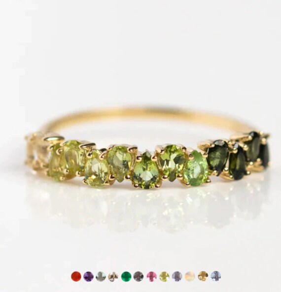 14k Solid Gold Ombre Birthstone Ring Elegant Birthstone Ring