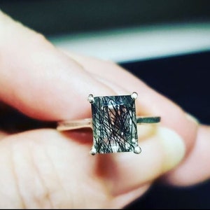 Beautiful Natural Black Rutile Engagement Ring Black Rutile Quartz Solitaire Ring Black Rutile Wedding Anniversary Ring Three Stone Ring