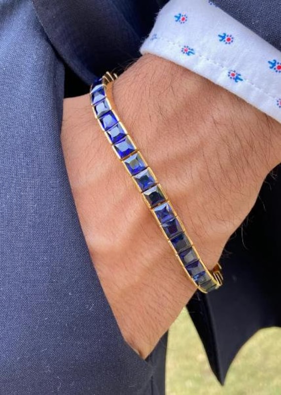 Men Sapphire Bracelet Silver Sapphire Bracelet Blue Gemstone