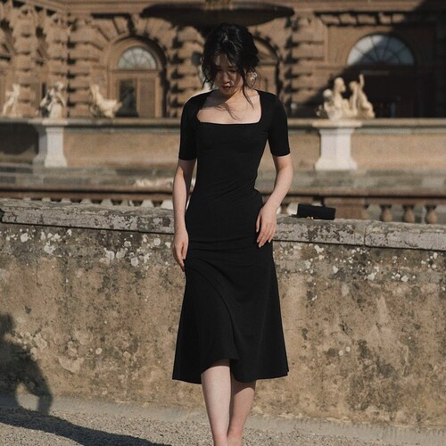 Custom Made Vintage Dress Inspired Square Neck Midi Dress - Etsy