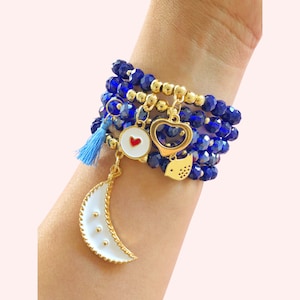 Set of Blue Charm Bracelets | Handmade Jewelry Birthday Gifts for her.