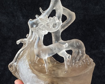 Natural Clear Quartz Deer , Deer Figurine , Crystal Animal Decor , Floral Wildlife Figurine , Stone Animal Deer Carving , Deer Sculpture