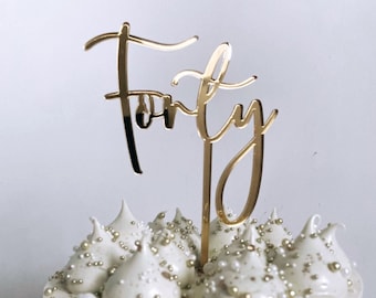 Personalized Gold Acrylic Cake Topper, Elegant Age Topper