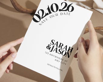 Minimalist A6 Save The Date Card, Elegant Wedding Invitations