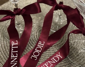 Personalized Satin Ribbon Drink Tags – Wedding, Party Place Settings