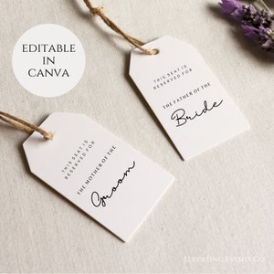 Reserved Seat signs for weddings, Hammered card or Smooth Matte Wedding tags, boho style Signs and tags, Editable Template, DIY WEDDING