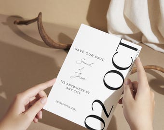 Minimalist A6 Save the Date Wedding Invitation, Recycled Card