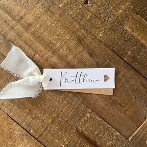 Cartes de visite avec carte kraft, décoration de table de mariage, paquet de 5 cartes martelées ou lisses, couvert pour nom rectangle unique, design bohème minimaliste