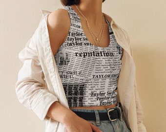 Taylor Swift Inspired Reputation Newsprint Newspaper Crop, Eras Tour Outfit, Reputation Outfit