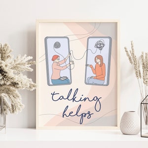 Talking Helps Therapy Wall Art | Therapy Office Decor | Therapy Gift | Mental Health Quote Art Print