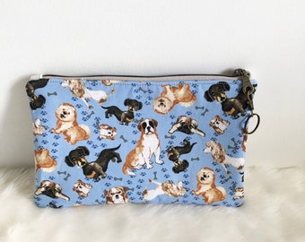 Blue Dog Print Bag | Zipper Pouch | Dog Print Cosmetic Bag | Cute Dog Pouch | Blue | Dog Pattern | 10"x6" | Limited edition | Free Shipping