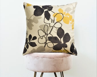 Yellow floral pillow cover | Yellow pillow | flower throw pillow | High quality cotton and velvet | Decorative | 18"x18" | 20"x20" | 24"x24"