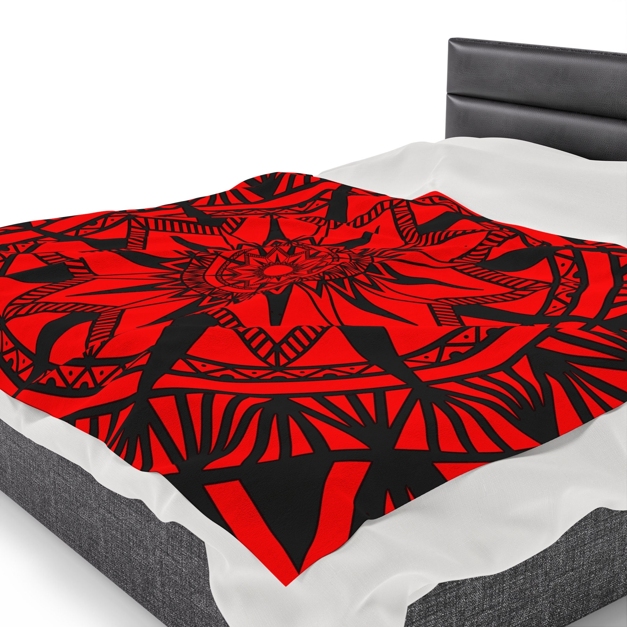 Red and Black Mandala Starburst Velveteen Plush Blanket Etsy