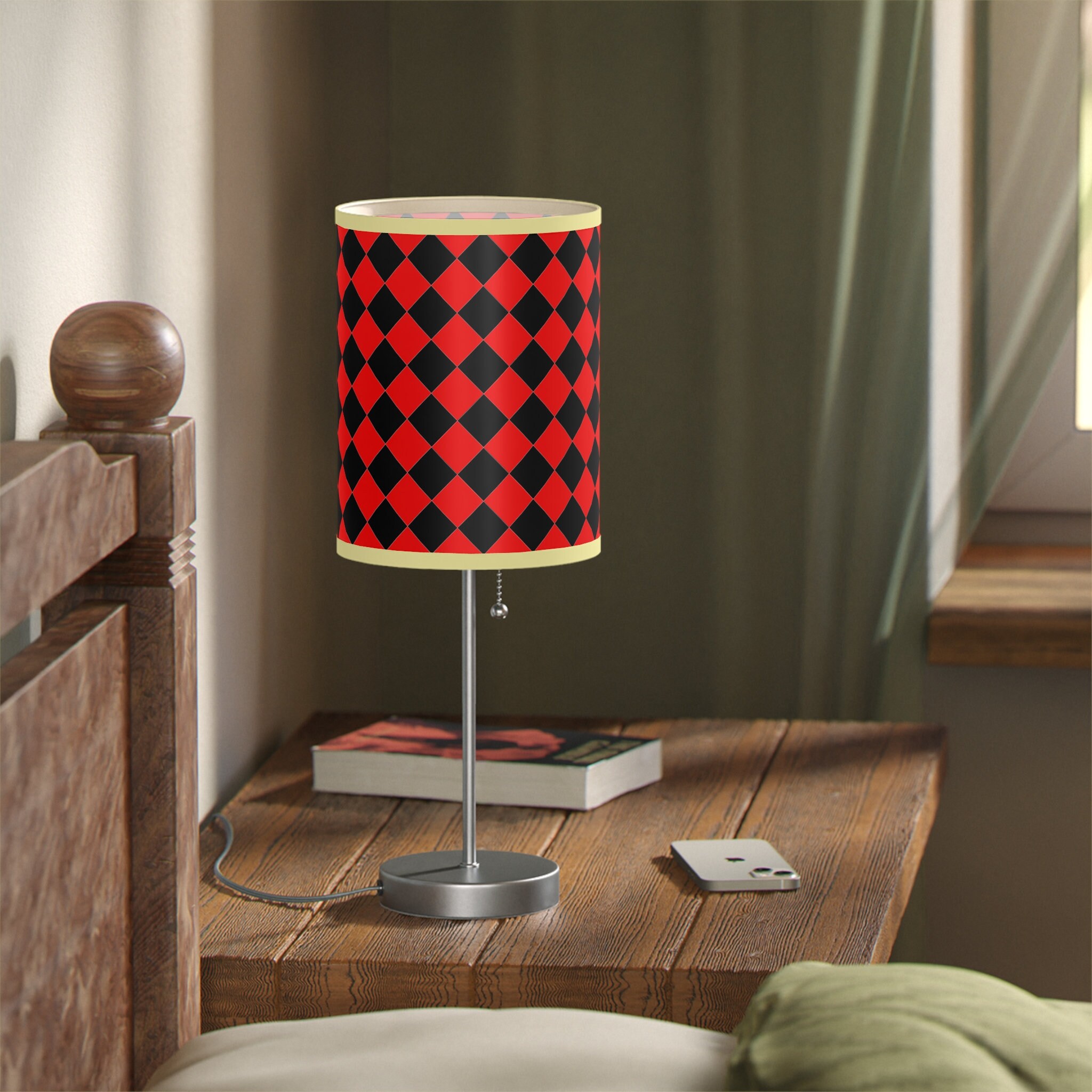 Red and Black Diagonal Checkerboard Lamp on a Stand Table Lamp ...