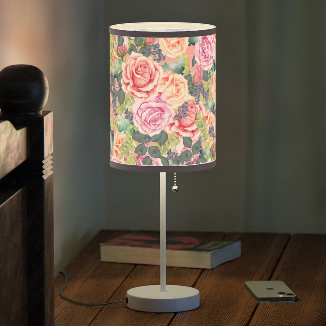 Cute Floral Table Lamp With Red Roses Purple Roses and Pink Roses