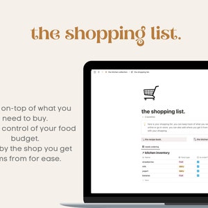 May include: A screenshot of a computer screen displaying a shopping list app. The app is named "the shopping list." The app features a list of items to purchase, with tick boxes next to each item. The app also includes a section for adding notes about each item.