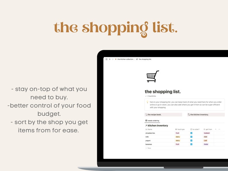 May include: A screenshot of a computer screen displaying a shopping list app. The app is named "the shopping list." The app features a list of items to purchase, with tick boxes next to each item. The app also includes a section for adding notes about each item.
