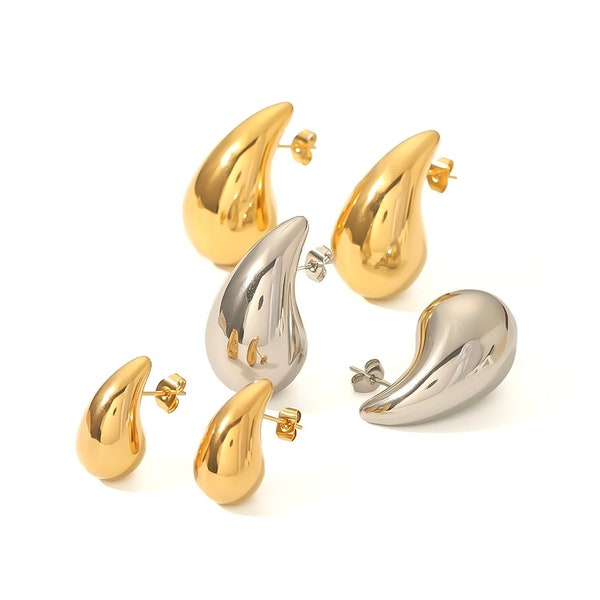 Chunky Teardrop Earrings Gold or Silver/ Bottega Style/ Chunky Dome Drop Earrings/ Teardrop Earrings/ Kylie Earrings/ 1 Pair/ Hypoallergenic