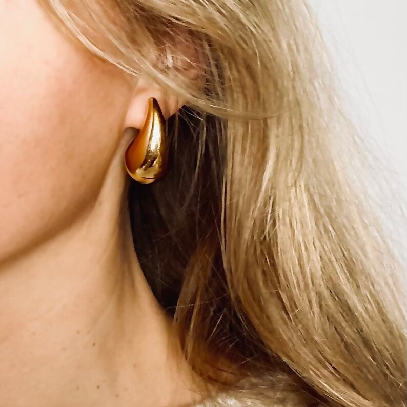 Chunky Teardrop Ohrringe Gold oder Silber/ Bottega Stil/ Chunky Dome Drop Earrings / Tropfen Ohrringe/ Kylie Ohrringe/ 1 Paar/ hypoallergen Bild 2