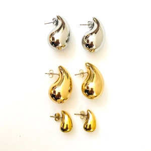 Chunky Teardrop Ohrringe Gold oder Silber/ Bottega Stil/ Chunky Dome Drop Earrings / Tropfen Ohrringe/ Kylie Ohrringe/ 1 Paar/ hypoallergen Bild 4
