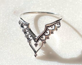 Silber Boho Ring / 925 Sterling Silber / V Form Ring / mit Geschenkbox