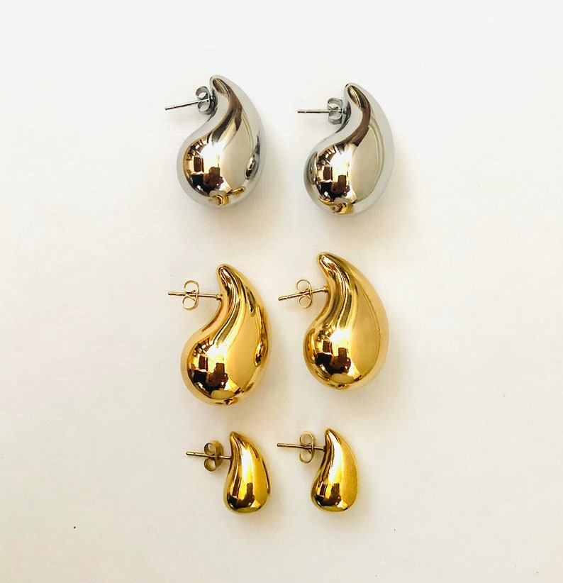 Chunky Teardrop Ohrringe Gold oder Silber/ Bottega Stil/ Chunky Dome Drop Earrings / Tropfen Ohrringe/ Kylie Ohrringe/ 1 Paar/ hypoallergen Bild 8