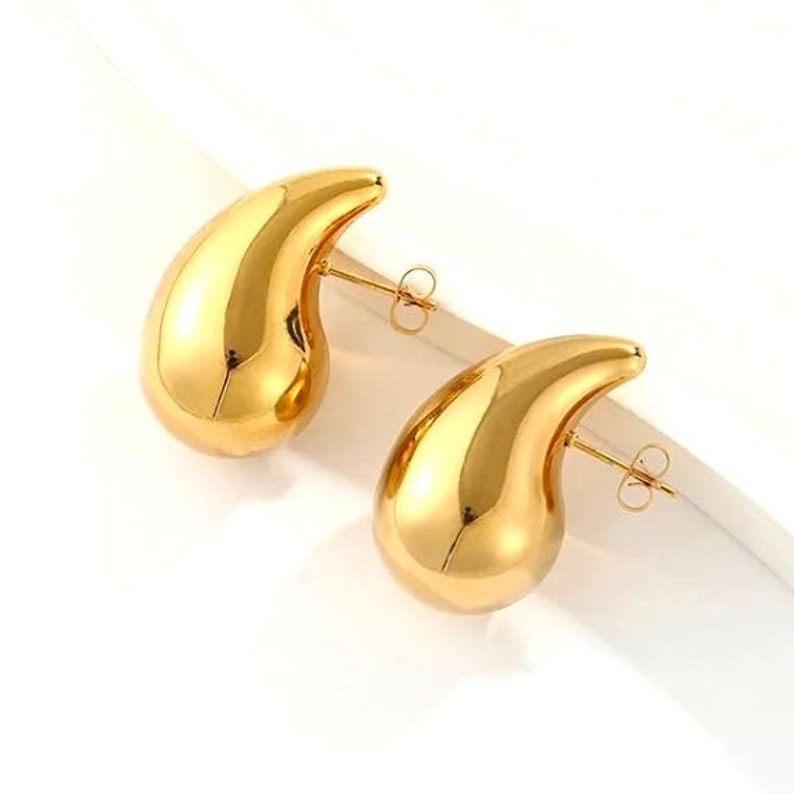 Chunky Teardrop Ohrringe Gold oder Silber/ Bottega Stil/ Chunky Dome Drop Earrings / Tropfen Ohrringe/ Kylie Ohrringe/ 1 Paar/ hypoallergen Bild 3