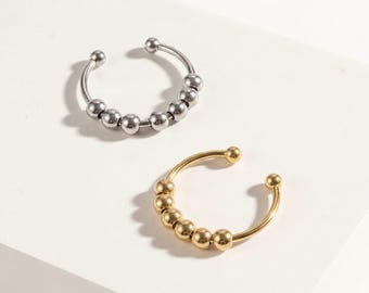 2er-Set Anxiety Ring / Angst Ring silber- & goldfarben / Anti Stress Ring /Fidget Ring Stainless Steel / Calm Ring verstellbar