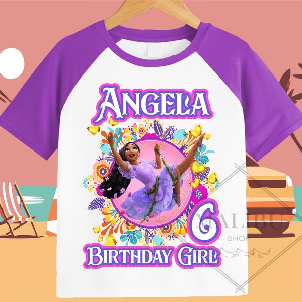 Encanto Isabella famille chemise personnalisée anniversaire t-shirt personnalisé unisexe enfants anniversaire fille anniversaire garçon raglan t-shirt