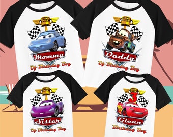 Cars Lightning Mcqueen Family Personalized Shirt Birthday Custom Tshirt Unisex Kids Birthday Girl Birthday Boy Raglan Tee