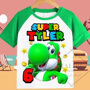 Family Personalized Shirt Birthday Custom Tshirt Yoshi Unisex Kids Birthday Girl Birthday Boy Raglan Tee GREEN SHORT SLEEVE