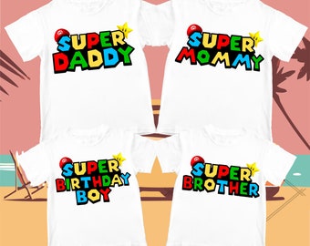 Personalized Super Mario and his amazing friends T Shirt Custom Birthday Tshirt Unisex Kids Matching Family Shirts.