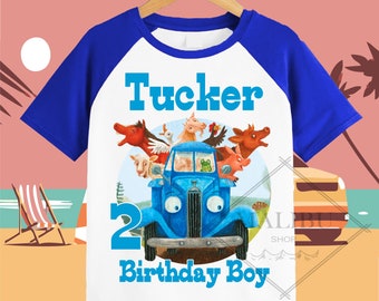 Little Blue Truck Family Personalized Shirt Birthday Custom Tshirt Unisex Kids Birthday Girl Birthday Boy Raglan Tee