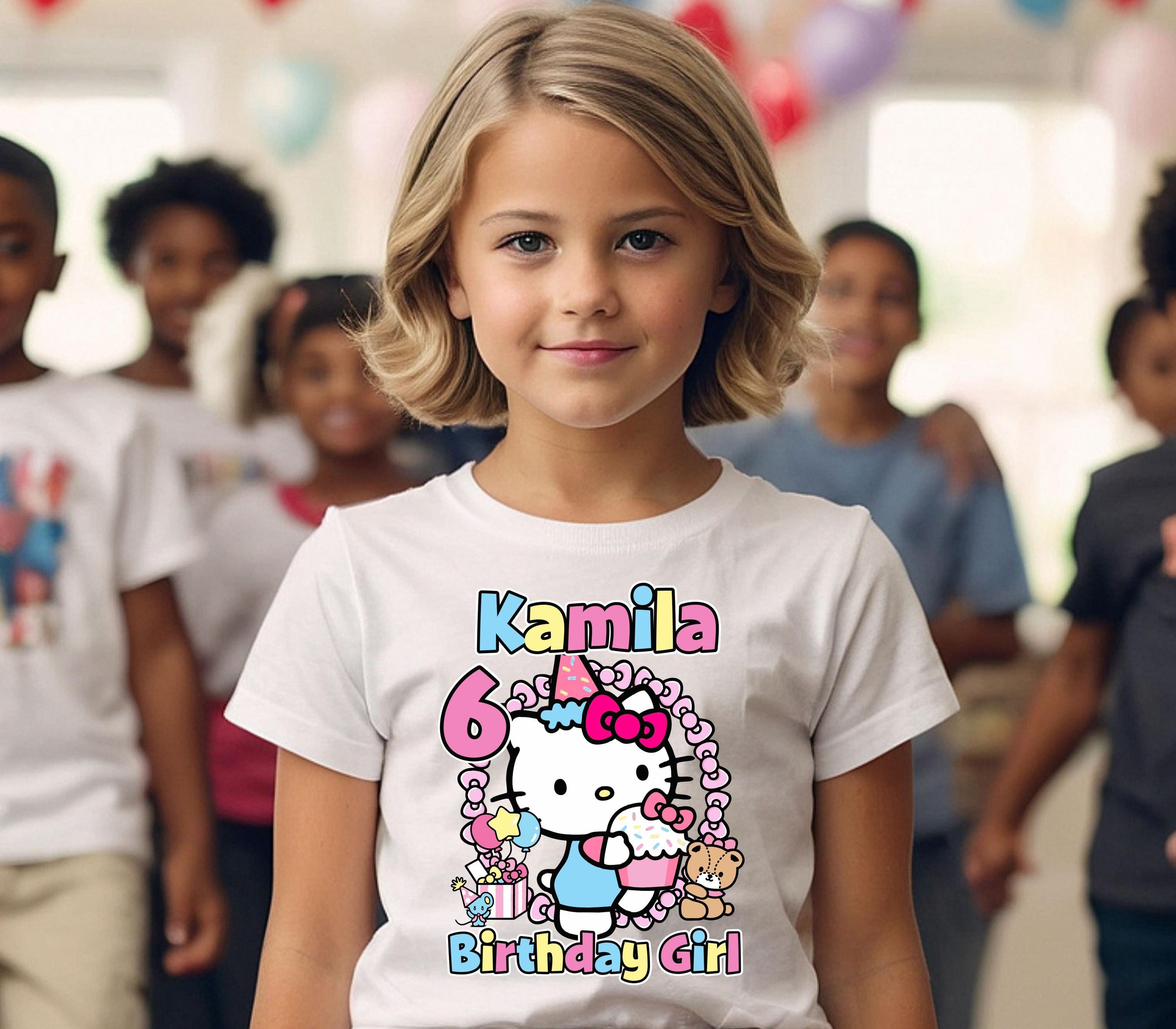 Discover Personalized Girls Hello Cat, Family T Shirt, Custom Birthday Tshirt