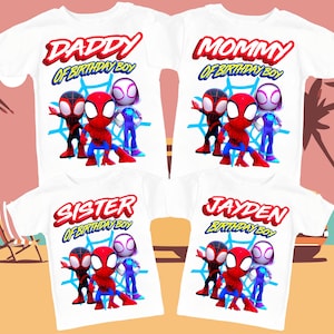 Personalized Spidey and his amazing friends T Shirt Custom Birthday Tshirt Unisex Kids Matching Family Shirts.