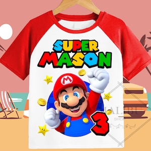 Family Mario Personalized Shirt Birthday Custom Mario Tshirt Unisex Kids Birthday Girl Birthday Boy Raglan Tee