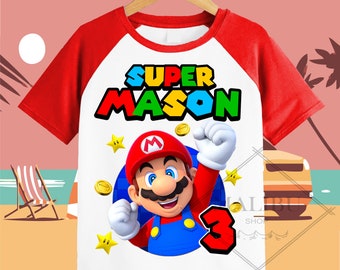 Familia Mario camisa personalizada cumpleaños personalizado Mario camiseta unisex niños cumpleaños niña cumpleaños niño raglán camiseta