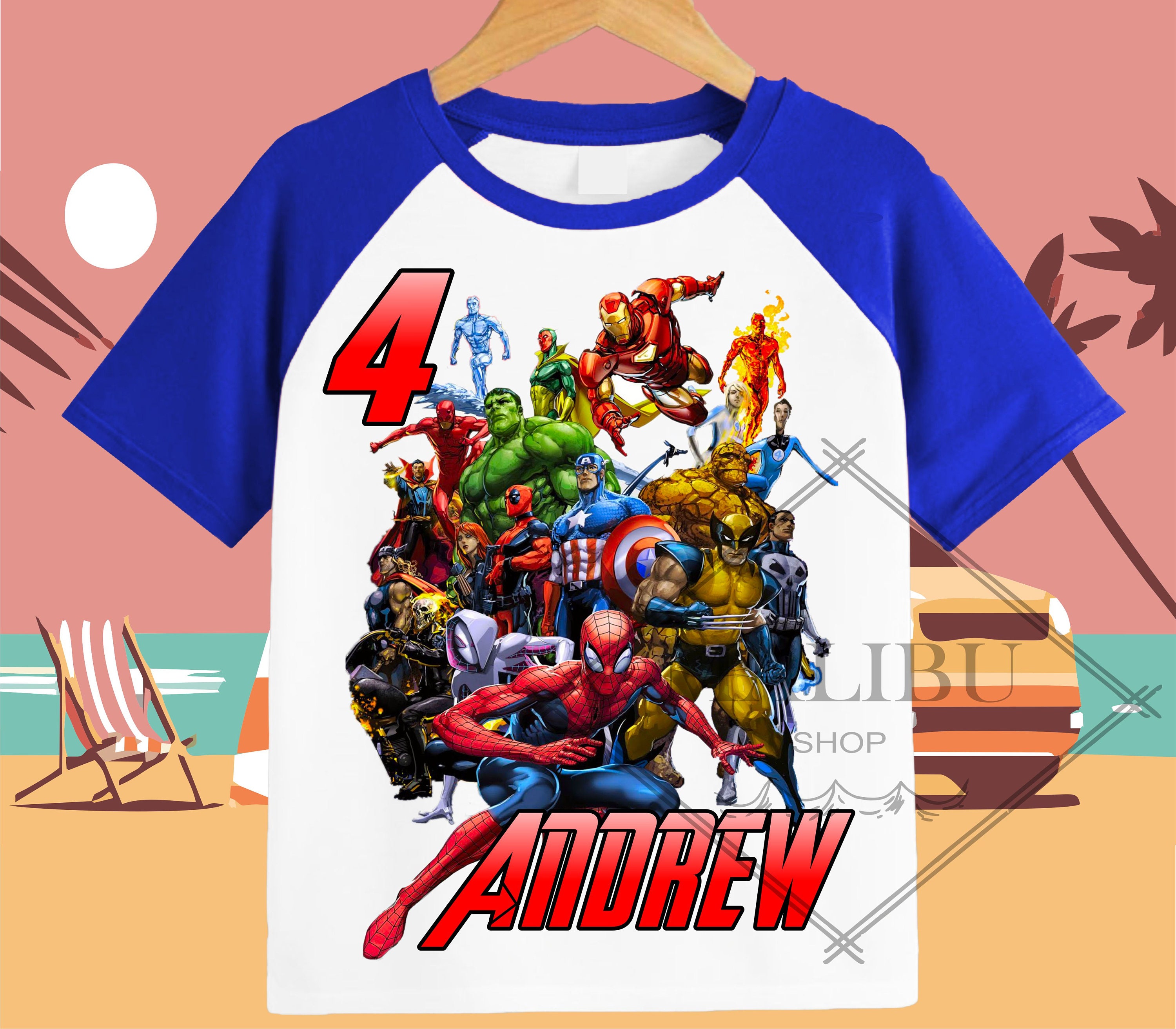 Avengers Superheroe Family Personalized Shirt Thor Hulk Birthday Custom Tshirt Unisex Kids Birthday Boy Birthday Girl Raglan Tee