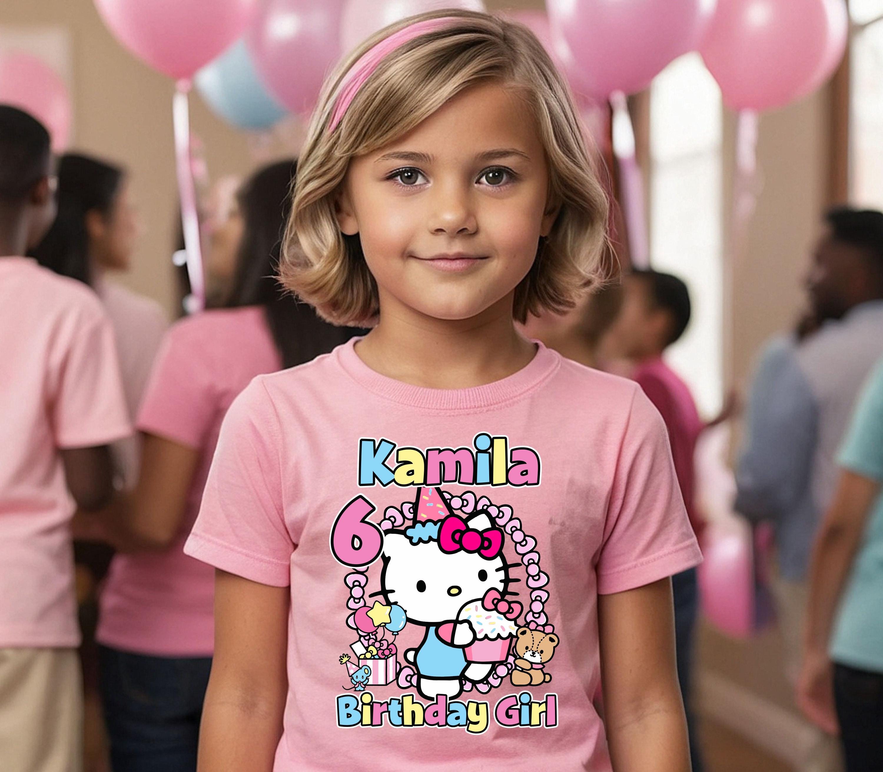 Discover Personalized Girls Hello Cat, Family T Shirt, Custom Birthday Tshirt
