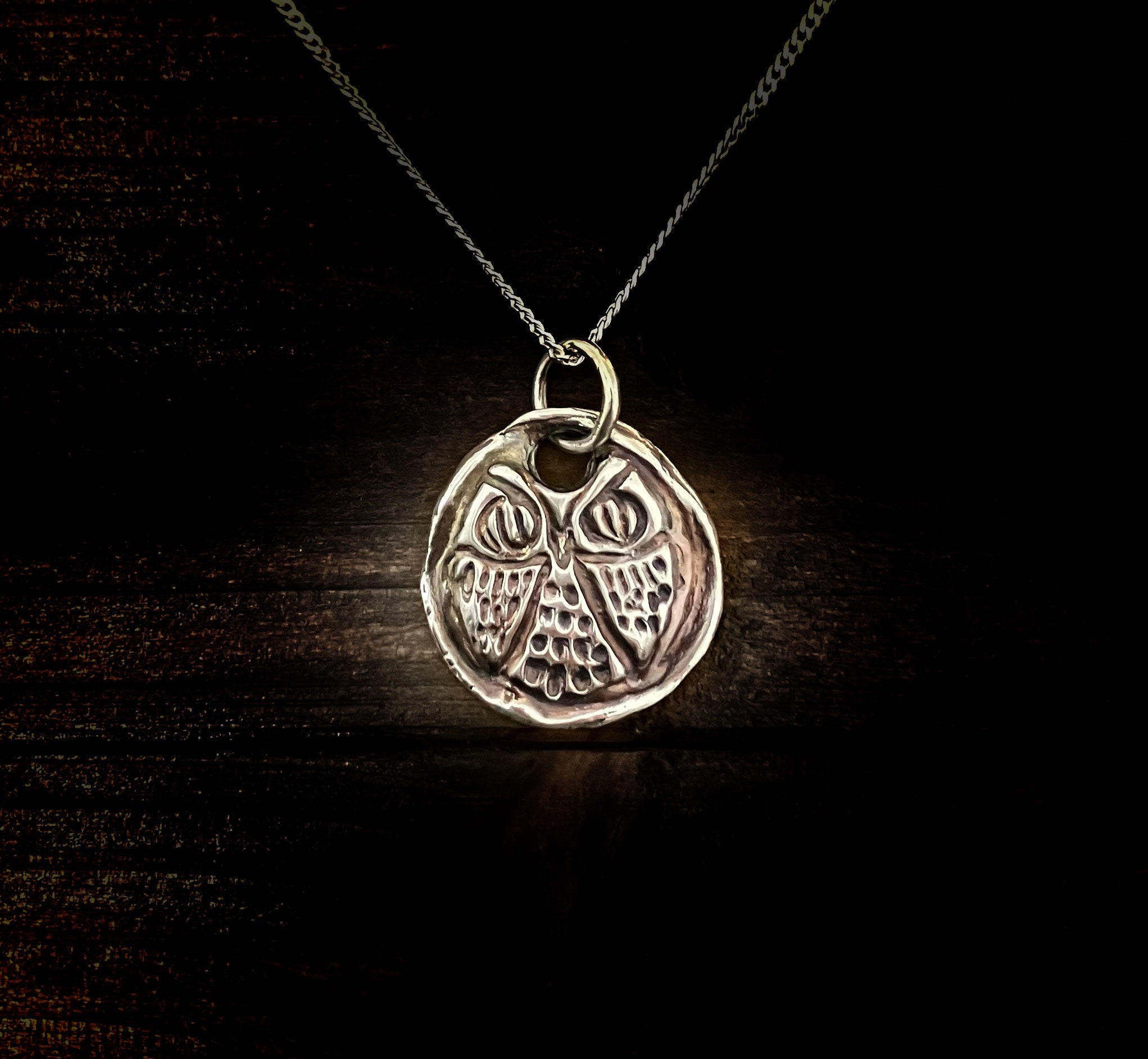 Vintage Owl Silver Pendant // Handmade Unique .999FS Necklace // Retro Antique Style PMC Jewelry Fry