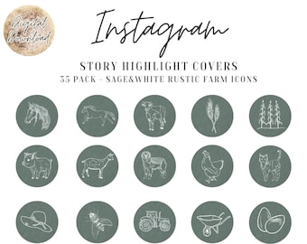 35 Sage White Country Farm Icons. Instagram Highlight Covers. Instagram Story Highlight Cover Icons. Western Boho Rustic Instagram Covers.