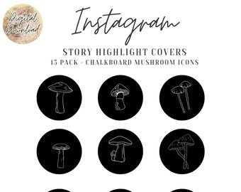 13 Mushroom Chalkboard Instagram Highlight Covers. Instagram Story Highlight Cover Icons. Boho Instagram Covers. Pagan Instagram Covers.