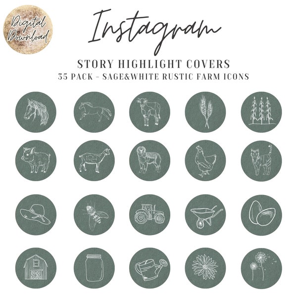 35 Sage White Country Farm Icons. Instagram Highlight Covers. Instagram Story Highlight Cover Icons. Western Boho Rustic Instagram Covers.