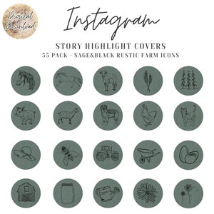 35 Sage, Black Country Farm Icons. Instagram Highlight Covers. Instagram Story Highlight Cover Icons. Western Boho Rustic Instagram Covers.