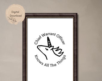 Chief Warrant Officer Unicorn Wall Art. Digital Printable Wall Art. Download Printable Wall Art. Military Quotes Wall Decor.