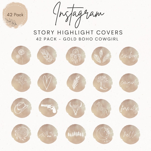 42 Rustic Gold Boho Cowgirl Instagram Highlight Covers. Instagram Story Highlight Cover Icons. Western Boho Rustic Instagram Covers.