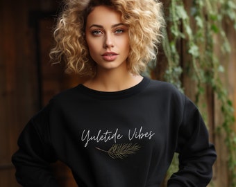 Black Yuletide Vibes Christmas Sweater Unisex Heavy Blend™ Crewneck Sweatshirt. Black Christmas Crewneck Sweater. Cute Christmas Sweater