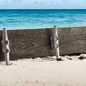 Nautical Coat / Towel Rack With Steel Boat Dock Cleats Made With Distressed Vintage Wood or Modern White with Black  Cleats