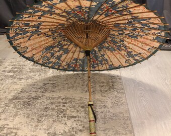 Antique oriental floral fabric parasol |  vintage parasol | flowers | vintage patina